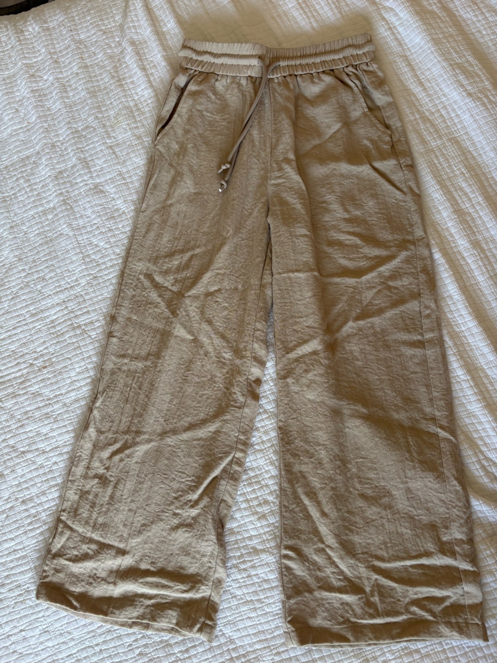 HALARA Wide Leg Pants in Light Tan- Linen Like